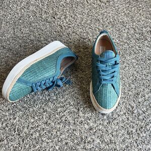 FitFlop Rally Basket Weave Raffia Fashion Sneakers Shoe Lace Blue Women US 5 New